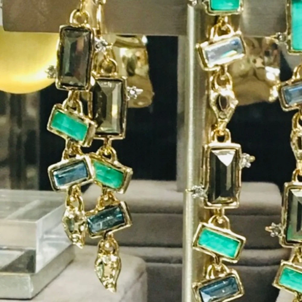 Alexis Bittar Molten Metal Multi Gemstone Malachite Dangling Earrings - Picture 3 of 15